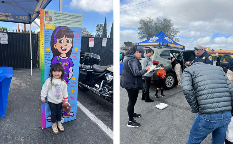 Collage of Speaker Rendon's daughter and car seat event