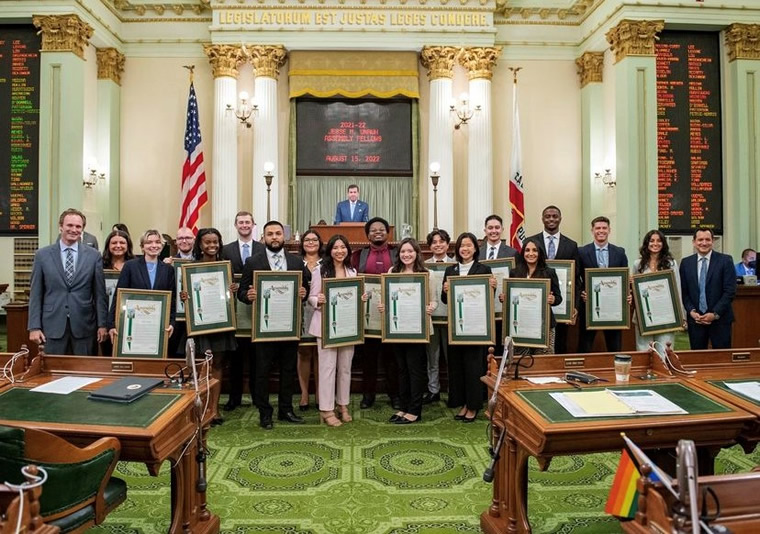Speaker Rendon with 2021-22 Assembly Fellows on the Assembly Floor