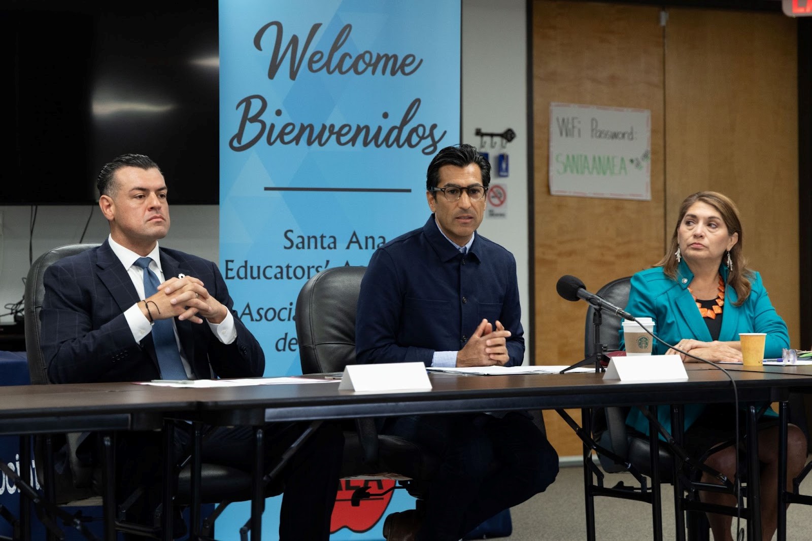 Speaker Rivas, Assemblymembers Valencia and Quirk-Silva speak to audience.