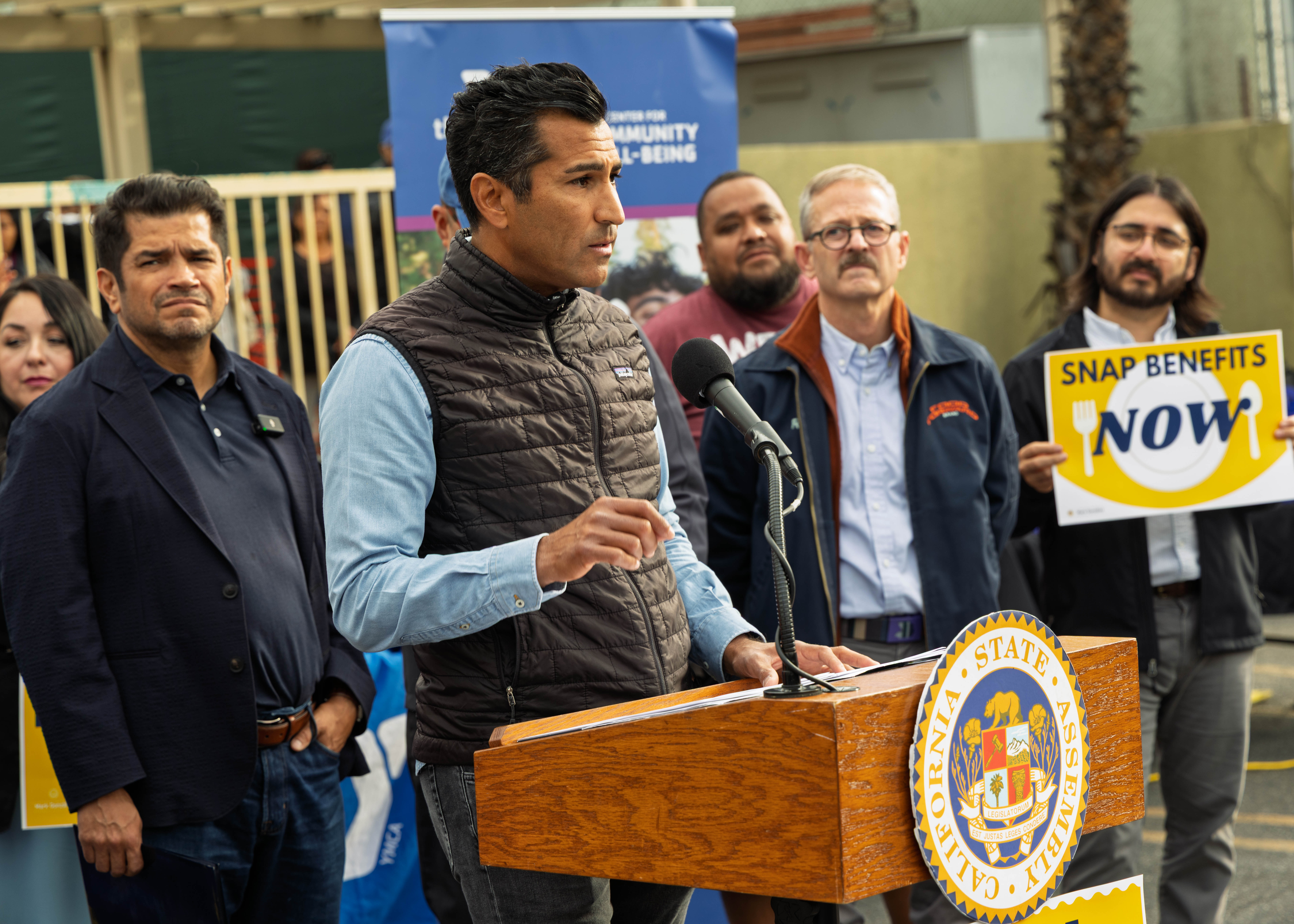 Speaker Rivas delivers remarks at press conference.