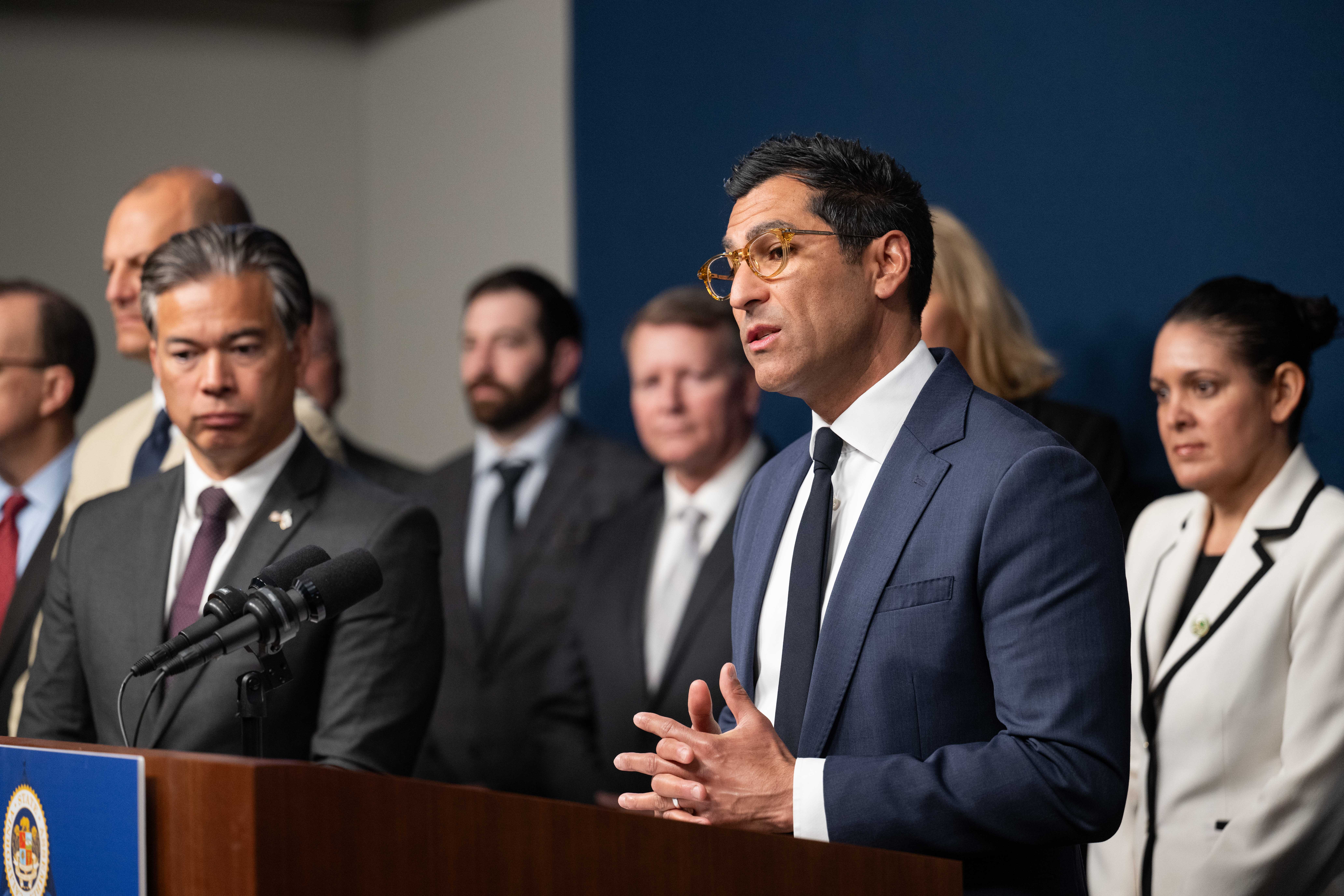 Speaker Rivas at a public safety press conference.