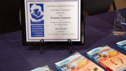 Award plaque honoring Ernesto Cisneros on display