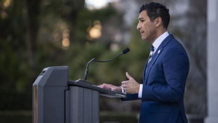 Asm. Robert Rivas speaking at a press conference on new clean water legislation