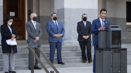 Asm. Robert Rivas speaking at a press conference on new clean water legislation