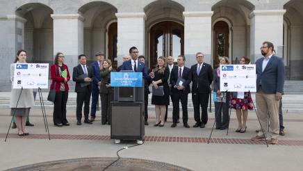 Asm. Robert Rivas speaks at a press conference on homeownership support