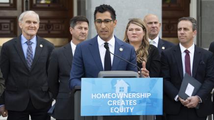 Asm. Robert Rivas speaks at a press conference on homeownership support
