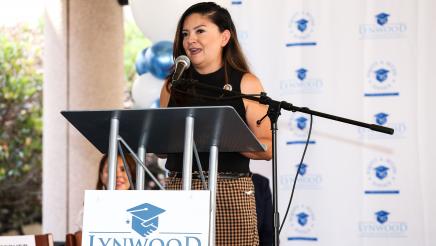Guest speaker at podium, speaking