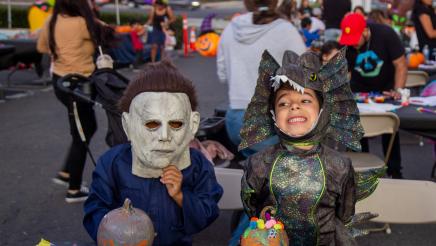 Kids in costume, posing for photo