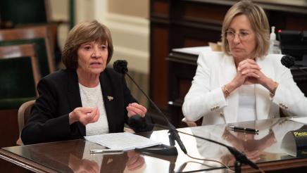 Dee Dee Myers, Director of the Governor’s Office of Business and Economic Development External Affairs (Go-Biz), and Karen Ross, Secretary of California's Department of Food and Agriculture, speak at a California Agricultural Competitiveness Hearing.