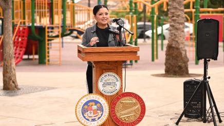 Sen. Gonzalez at podium, speaking