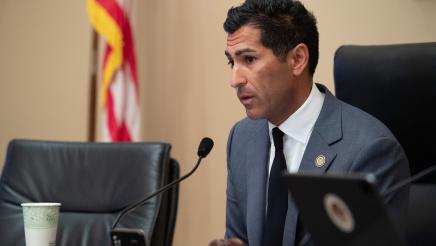 Assemblymember Robert Rivas listens to testimony at a California Agricultural Competitiveness Hearing.