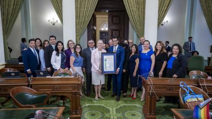 Speaker Robert Rivas presents the Outgoing Mexico Consul General Liliana Ferrer an Assembly Resolution