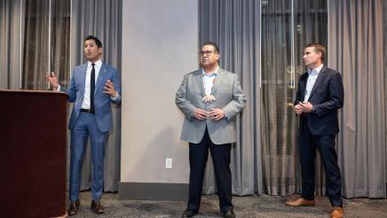 Speaker Robert Rivas, Assemblymember James Ramos, and Senate President Pro Tem Designate Mike McGuire