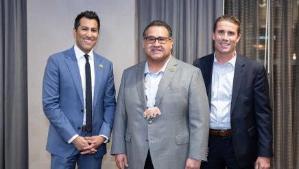 Speaker Robert Rivas, Assemblymember James Ramos, and Senate President Pro Tem Designate Mike McGuire