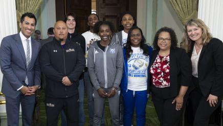 Speaker Rivas, Assemblymember Wicks, and Oakland High School Basketball Players and Coaches