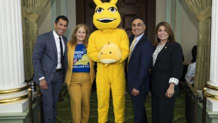 Speaker Rivas, Assemblymember Gail Pellerin, Sammy the Banana Slug, Assemblymember Ash Kalra, and Assemblymember Sharon Quirk-Silva