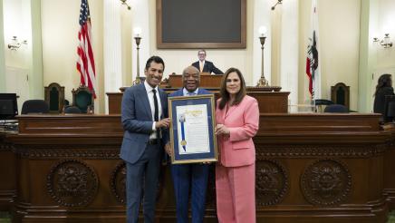 Speaker Rivas, former Speaker Brown, and Assemblymember Calderon