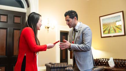 Speaker Rivas with Assemblymember Stephanie Nguyen and two dragons for Chinese New Year