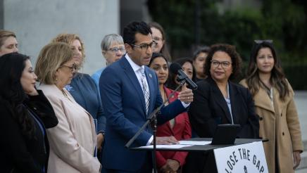 Speaker Rivas speaks at the Close the Gap Press Conference