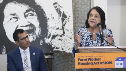 Dolores Huerta addresses gathering about AB 1783