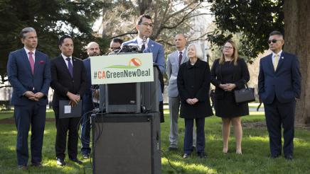 Assemblymember Robert Rivas speaking in support of the Green Deal Legislation
