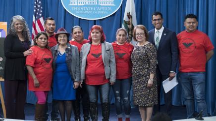Group photo with Assemblymember Rivas, Dolor Huerta and Teresa Romero
