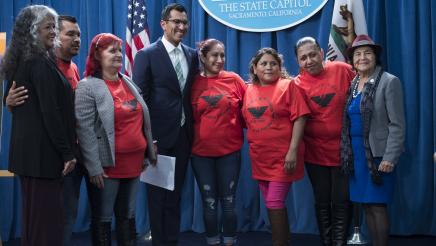 Group photo with Assemblymember Rivas, Dolor Huerta and Teresa Romero